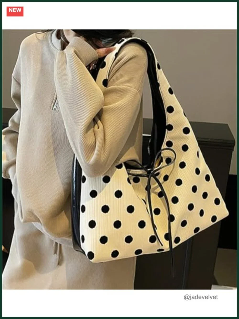 Polka Dot Hobo Shoulder Bag Women Faux Leather Large Tote Satchel Work Travel